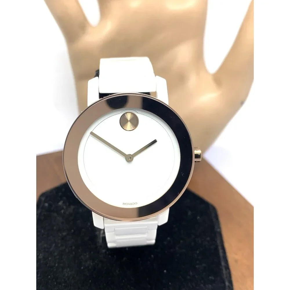 Movado Women's Watch 3600753 Bold White Dial Rose Gold Swiss Quartz 36mm Ceramic